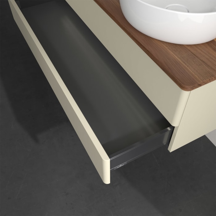 Villeroy & Boch Antao Waschbeckenunterschrank, 120 x 36 cm, 2 Auszüge mit LED-Licht, Front ohne Struktur, mit Hahnloch, für Waschtisch links und recht