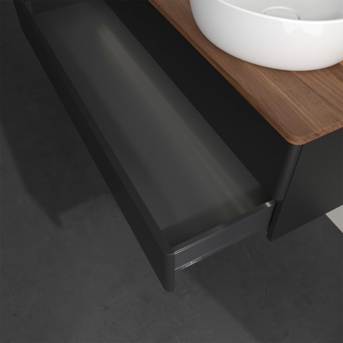 Villeroy & Boch Antao Waschbeckenunterschrank, 120 x 36 cm, 2 Auszüge mit LED-Licht, Front ohne Struktur, mit Hahnloch, für Waschtisch links und recht