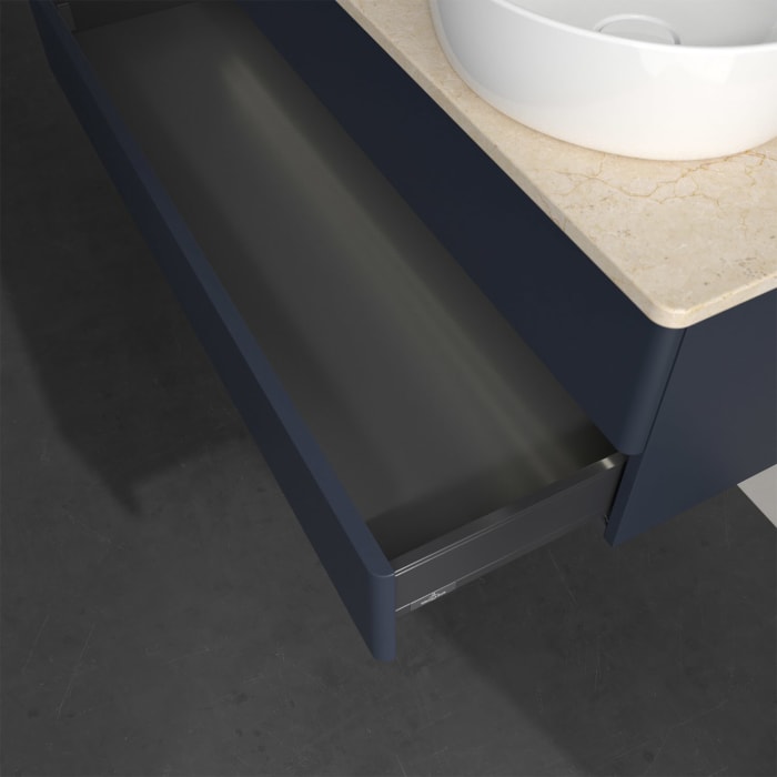 Villeroy & Boch Antao Waschbeckenunterschrank, 120 x 36 cm, 2 Auszüge mit LED-Licht, Front ohne Struktur, mit Hahnloch, für Waschtisch links und recht