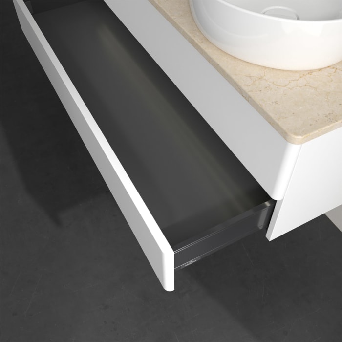 Villeroy & Boch Antao Waschbeckenunterschrank, 120 x 36 cm, 2 Auszüge mit LED-Licht, Front ohne Struktur, mit Hahnloch, für Waschtisch links und recht