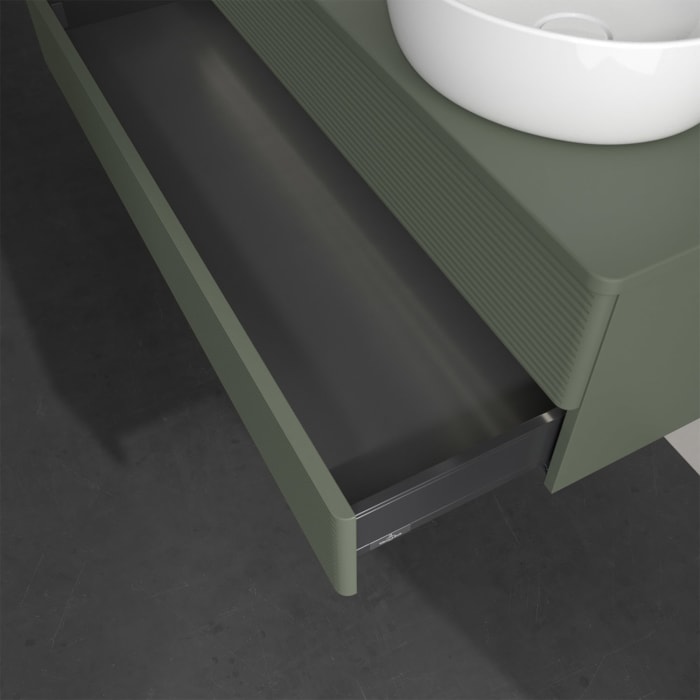 Villeroy & Boch Antao Waschbeckenunterschrank, 120 x 36 cm, 2 Auszüge mit LED-Licht, Front mit Struktur, ohne Hahnloch, für Waschtisch links und recht