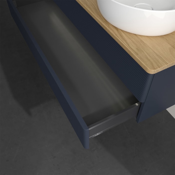 Villeroy & Boch Antao Waschbeckenunterschrank, 120 x 36 cm, 2 Auszüge mit LED-Licht, Front mit Struktur, ohne Hahnloch, für Waschtisch links und recht