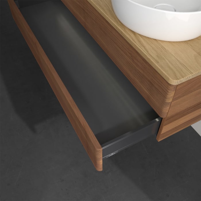 Villeroy & Boch Antao Waschbeckenunterschrank, 120 x 36 cm, 2 Auszüge mit LED-Licht, Front mit Struktur, ohne Hahnloch, für Waschtisch links und recht