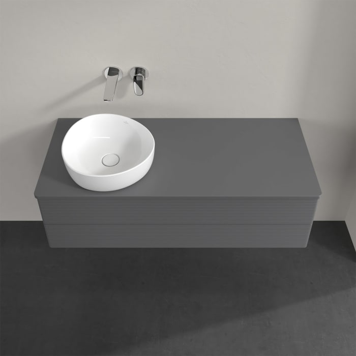 Villeroy & Boch Antao Waschbeckenunterschrank, 120 x 36 cm, 2 Auszüge mit LED-Licht, Front mit Struktur, mit Hahnloch, für Waschtisch links