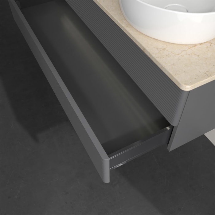 Villeroy & Boch Antao Waschbeckenunterschrank, 120 x 36 cm, 2 Auszüge mit LED-Licht, Front mit Struktur, ohne Hahnloch, für Waschtisch links und recht