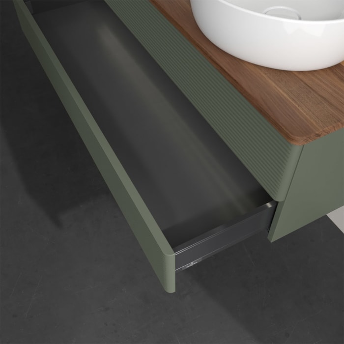 Villeroy & Boch Antao Waschbeckenunterschrank, 120 x 36 cm, 2 Auszüge mit LED-Licht, Front mit Struktur, mit Hahnloch, für Waschtisch links und rechts