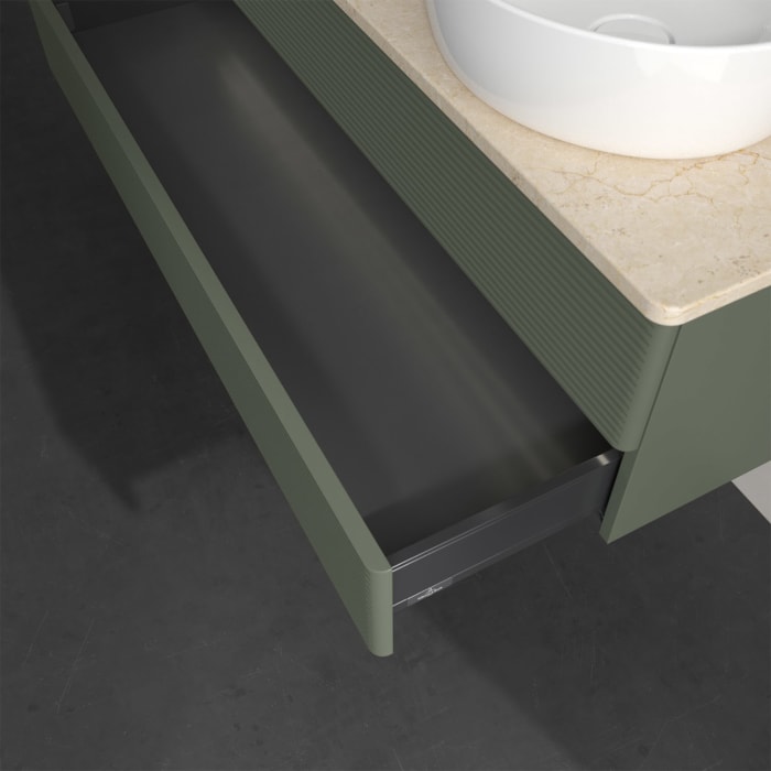 Villeroy & Boch Antao Waschbeckenunterschrank, 120 x 36 cm, 2 Auszüge mit LED-Licht, Front mit Struktur, mit Hahnloch, für Waschtisch links und rechts