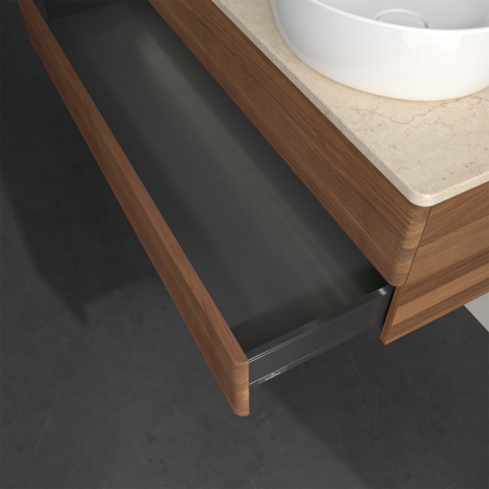 Villeroy & Boch Antao Waschbeckenunterschrank, 120 x 36 cm, 2 Auszüge mit LED-Licht, Front mit Struktur, mit Hahnloch, für Waschtisch links und rechts