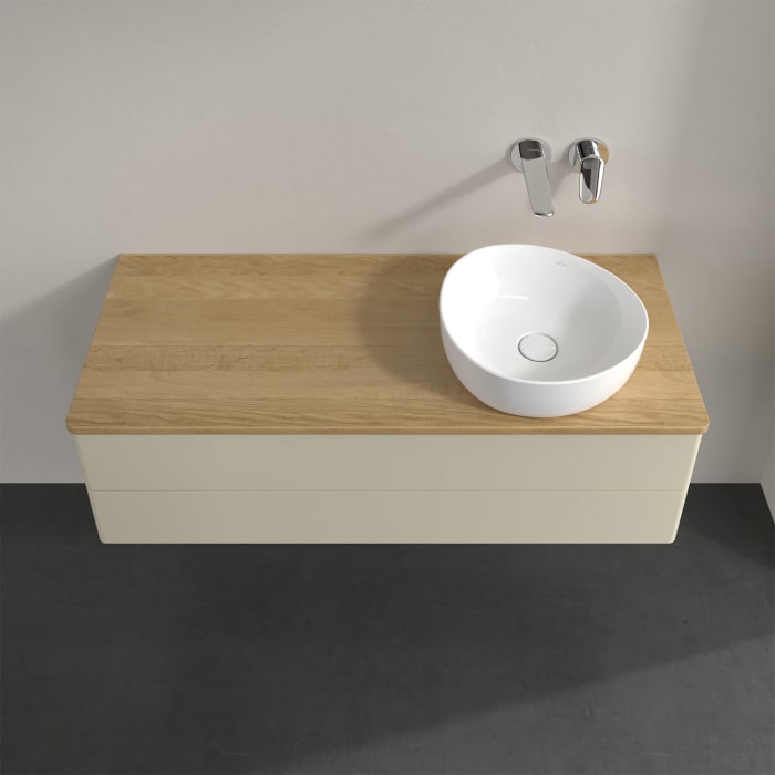 Villeroy & Boch Antao Waschbeckenunterschrank, 120 x 36 cm, 2 Auszüge mit LED-Licht, Front ohne Struktur, ohne Hahnloch, für Waschtisch rechts