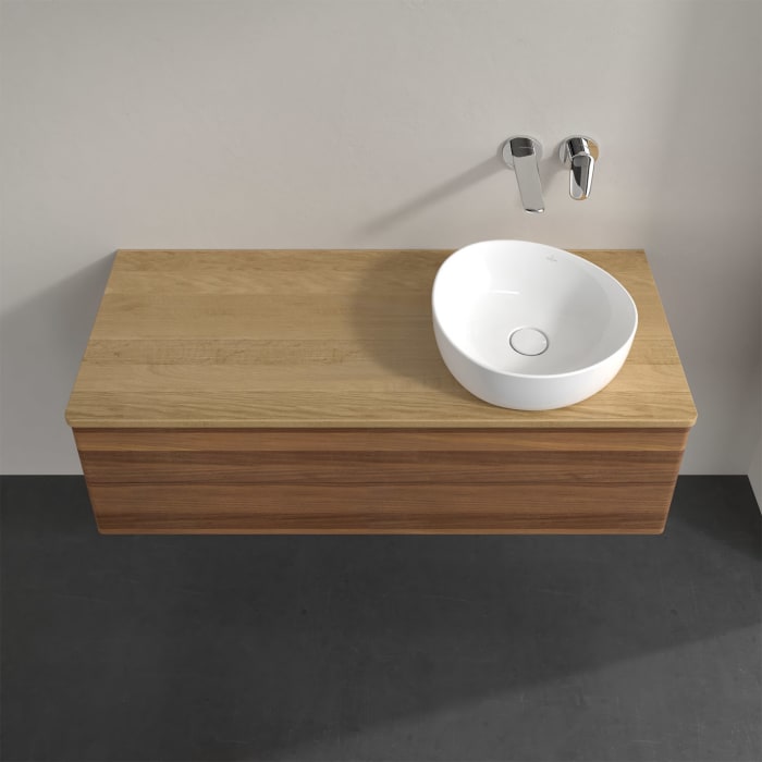 Villeroy & Boch Antao Waschbeckenunterschrank, 120 x 36 cm, 2 Auszüge mit LED-Licht, Front ohne Struktur, ohne Hahnloch, für Waschtisch rechts