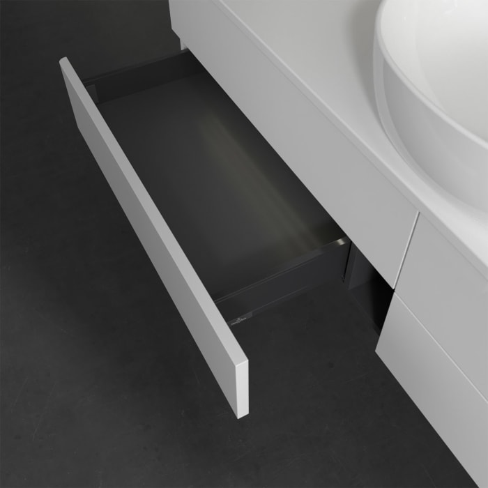 Villeroy & Boch Antao Waschbeckenunterschrank, 160 x 36 cm, 4 Auszüge mit LED-Licht, Front ohne Struktur, ohne Hahnloch, für Waschtisch mittig