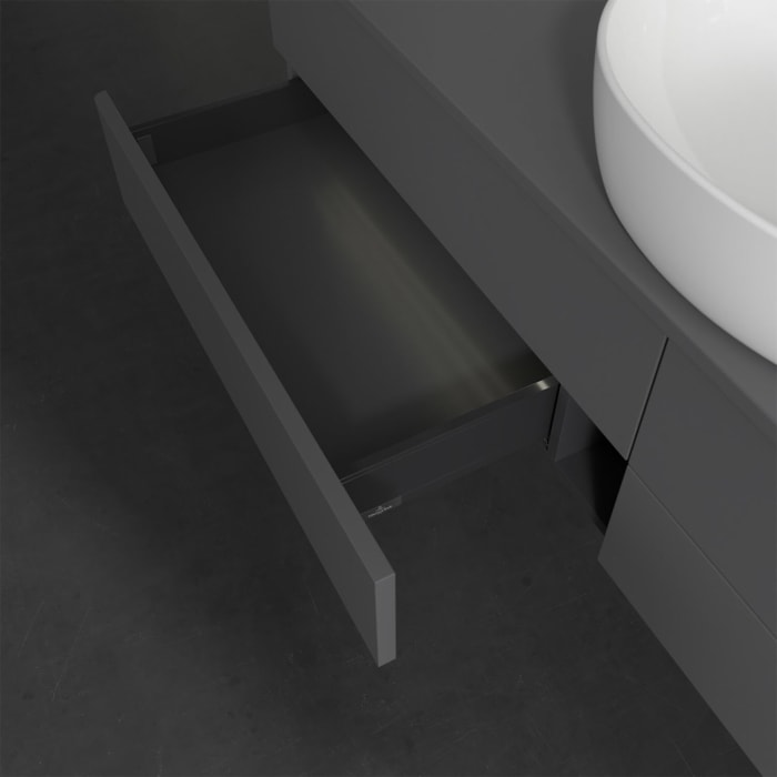 Villeroy & Boch Antao Waschbeckenunterschrank, 160 x 36 cm, 4 Auszüge mit LED-Licht, Front ohne Struktur, ohne Hahnloch, für Waschtisch mittig