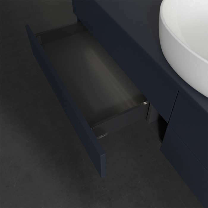 Villeroy & Boch Antao Waschbeckenunterschrank, 160 x 36 cm, 4 Auszüge mit LED-Licht, Front ohne Struktur, ohne Hahnloch, für Waschtisch mittig