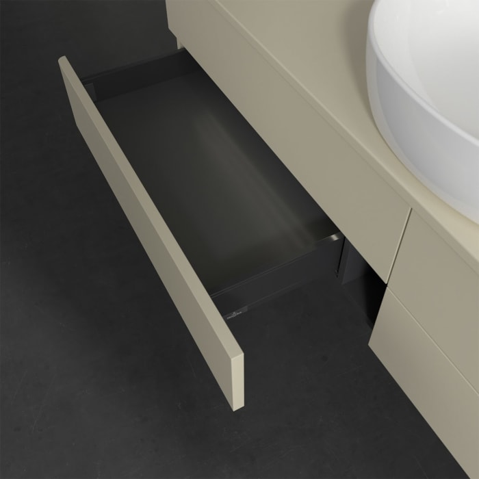 Villeroy & Boch Antao Waschbeckenunterschrank, 160 x 36 cm, 4 Auszüge mit LED-Licht, Front ohne Struktur, ohne Hahnloch, für Waschtisch mittig