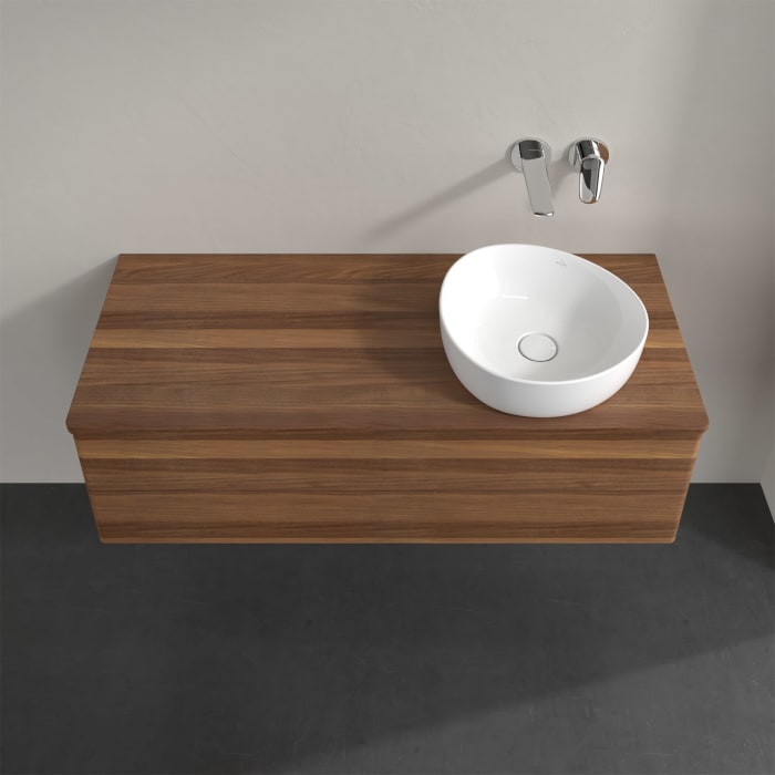 Villeroy & Boch Antao Waschbeckenunterschrank, 120 x 36 cm, 2 Auszüge mit LED-Licht, Front ohne Struktur, ohne Hahnloch, für Waschtisch rechts