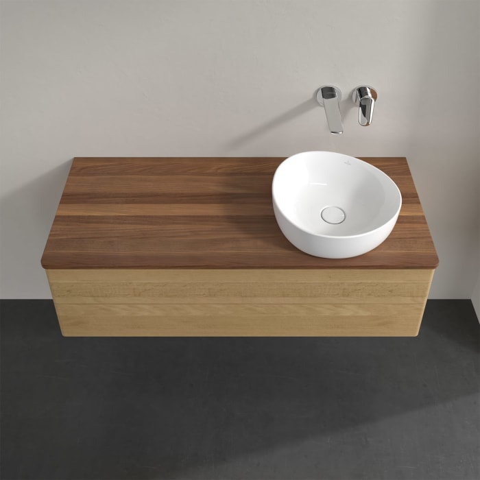 Villeroy & Boch Antao Waschbeckenunterschrank, 120 x 36 cm, 2 Auszüge mit LED-Licht, Front ohne Struktur, ohne Hahnloch, für Waschtisch rechts