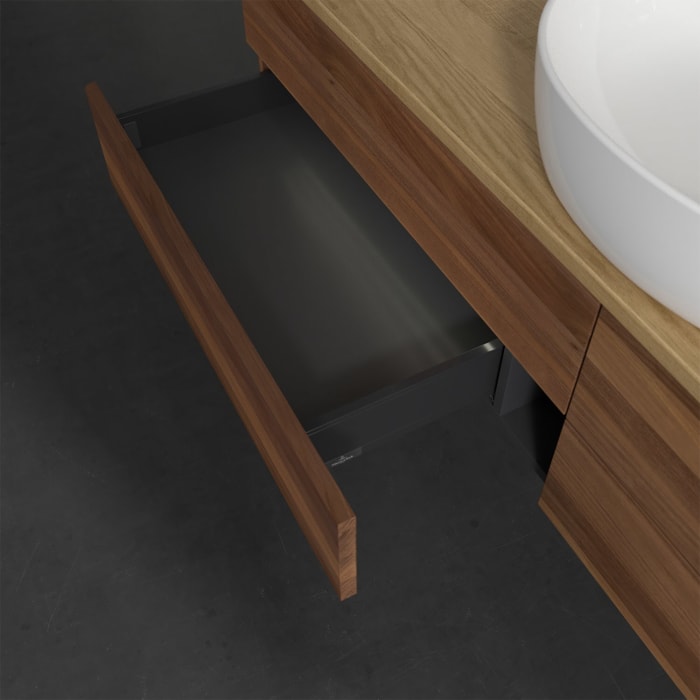 Villeroy & Boch Antao Waschbeckenunterschrank, 160 x 36 cm, 4 Auszüge mit LED-Licht, Front ohne Struktur, ohne Hahnloch, für Waschtisch mittig