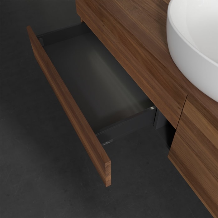 Villeroy & Boch Antao Waschbeckenunterschrank, 160 x 36 cm, 4 Auszüge mit LED-Licht, Front ohne Struktur, ohne Hahnloch, für Waschtisch mittig