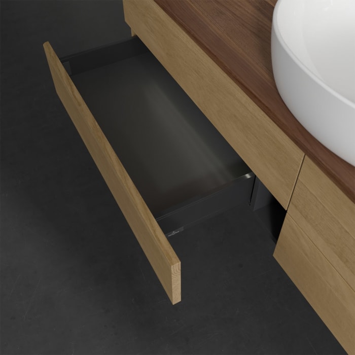 Villeroy & Boch Antao Waschbeckenunterschrank, 160 x 36 cm, 4 Auszüge mit LED-Licht, Front ohne Struktur, ohne Hahnloch, für Waschtisch mittig