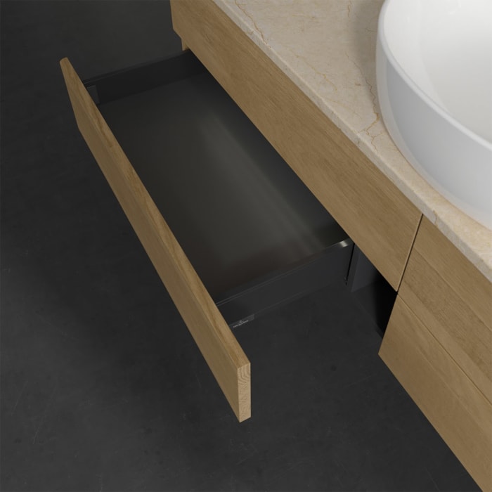 Villeroy & Boch Antao Waschbeckenunterschrank, 160 x 36 cm, 4 Auszüge mit LED-Licht, Front ohne Struktur, ohne Hahnloch, für Waschtisch mittig