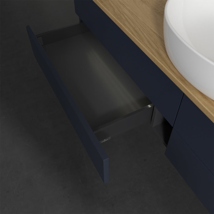 Villeroy & Boch Antao Waschbeckenunterschrank, 160 x 36 cm, 4 Auszüge mit LED-Licht, Front ohne Struktur, mit Hahnloch, für Waschtisch mittig