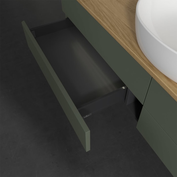 Villeroy & Boch Antao Waschbeckenunterschrank, 160 x 36 cm, 4 Auszüge mit LED-Licht, Front ohne Struktur, mit Hahnloch, für Waschtisch mittig