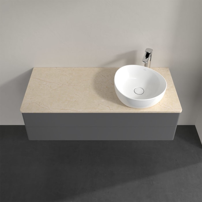 Villeroy & Boch Antao Waschbeckenunterschrank, 120 x 36 cm, 2 Auszüge mit LED-Licht, Front ohne Struktur, mit Hahnloch, für Waschtisch rechts