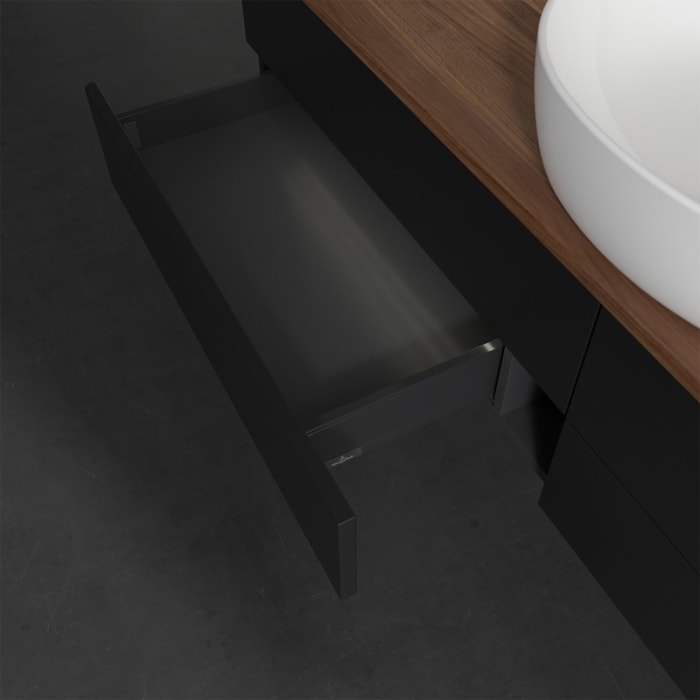 Villeroy & Boch Antao Waschbeckenunterschrank, 160 x 36 cm, 4 Auszüge mit LED-Licht, Front ohne Struktur, mit Hahnloch, für Waschtisch mittig