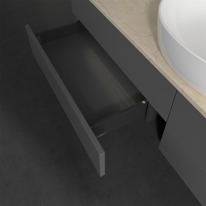 Villeroy & Boch Antao Waschbeckenunterschrank, 160 x 36 cm, 4 Auszüge mit LED-Licht, Front ohne Struktur, mit Hahnloch, für Waschtisch mittig