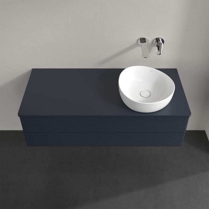 Villeroy & Boch Antao Waschbeckenunterschrank, 120 x 36 cm, 2 Auszüge mit LED-Licht, Front mit Struktur, ohne Hahnloch, für Waschtisch rechts