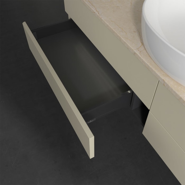 Villeroy & Boch Antao Waschbeckenunterschrank, 160 x 36 cm, 4 Auszüge mit LED-Licht, Front ohne Struktur, mit Hahnloch, für Waschtisch mittig