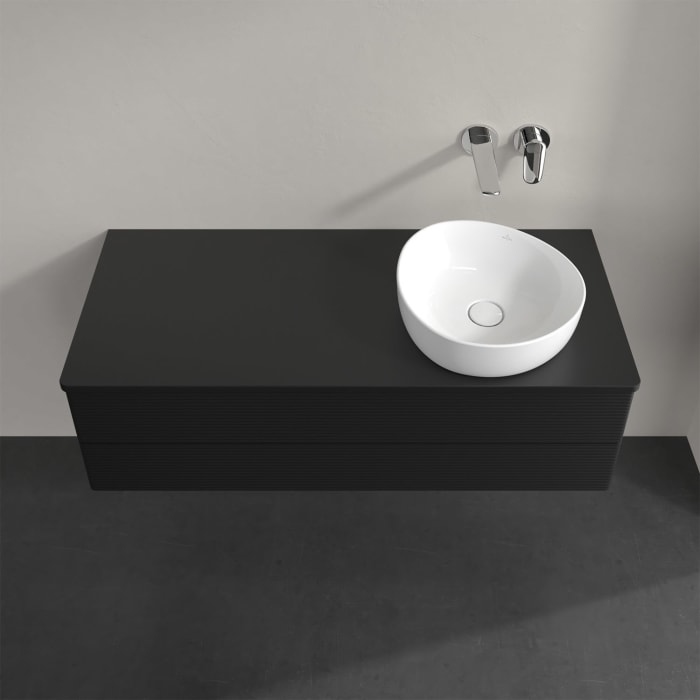 Villeroy & Boch Antao Waschbeckenunterschrank, 120 x 36 cm, 2 Auszüge mit LED-Licht, Front mit Struktur, ohne Hahnloch, für Waschtisch rechts