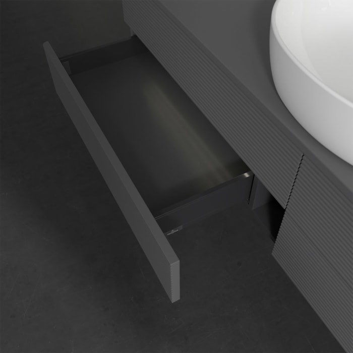 Villeroy & Boch Antao Waschbeckenunterschrank, 160 x 36 cm, 4 Auszüge mit LED-Licht, Front mit Struktur, ohne Hahnloch, für Waschtisch mittig