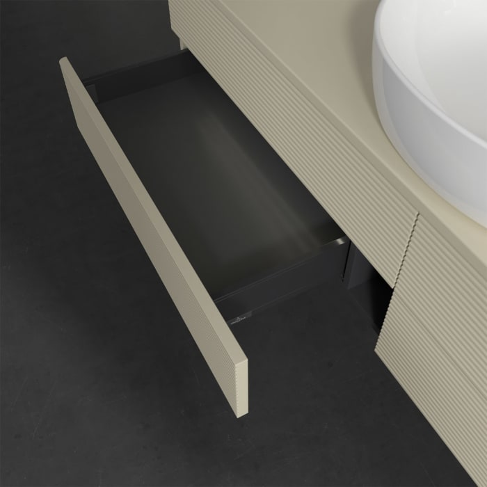 Villeroy & Boch Antao Waschbeckenunterschrank, 160 x 36 cm, 4 Auszüge mit LED-Licht, Front mit Struktur, ohne Hahnloch, für Waschtisch mittig