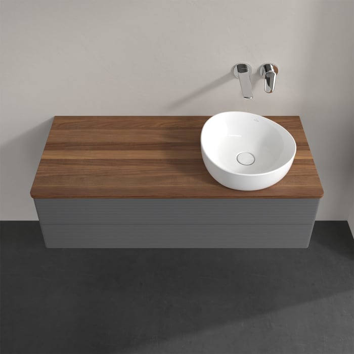 Villeroy & Boch Antao Waschbeckenunterschrank, 120 x 36 cm, 2 Auszüge mit LED-Licht, Front mit Struktur, ohne Hahnloch, für Waschtisch rechts