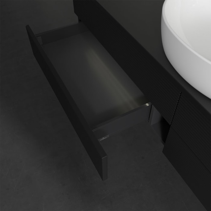 Villeroy & Boch Antao Waschbeckenunterschrank, 160 x 36 cm, 4 Auszüge mit LED-Licht, Front mit Struktur, ohne Hahnloch, für Waschtisch mittig