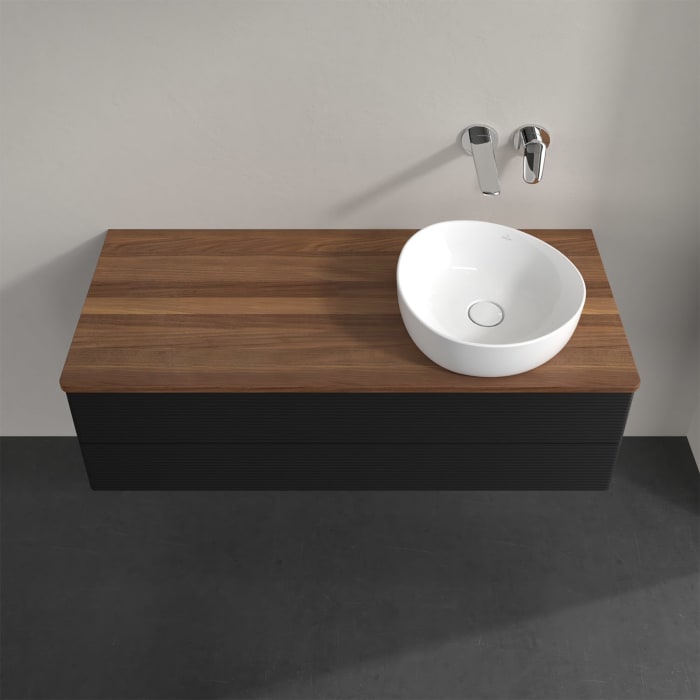 Villeroy & Boch Antao Waschbeckenunterschrank, 120 x 36 cm, 2 Auszüge mit LED-Licht, Front mit Struktur, ohne Hahnloch, für Waschtisch rechts