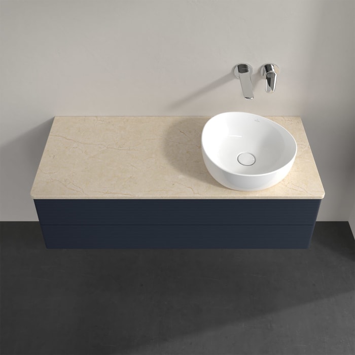 Villeroy & Boch Antao Waschbeckenunterschrank, 120 x 36 cm, 2 Auszüge mit LED-Licht, Front mit Struktur, ohne Hahnloch, für Waschtisch rechts