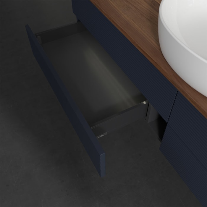 Villeroy & Boch Antao Waschbeckenunterschrank, 160 x 36 cm, 4 Auszüge mit LED-Licht, Front mit Struktur, ohne Hahnloch, für Waschtisch mittig