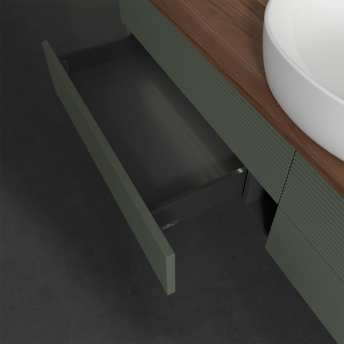 Villeroy & Boch Antao Waschbeckenunterschrank, 160 x 36 cm, 4 Auszüge mit LED-Licht, Front mit Struktur, ohne Hahnloch, für Waschtisch mittig