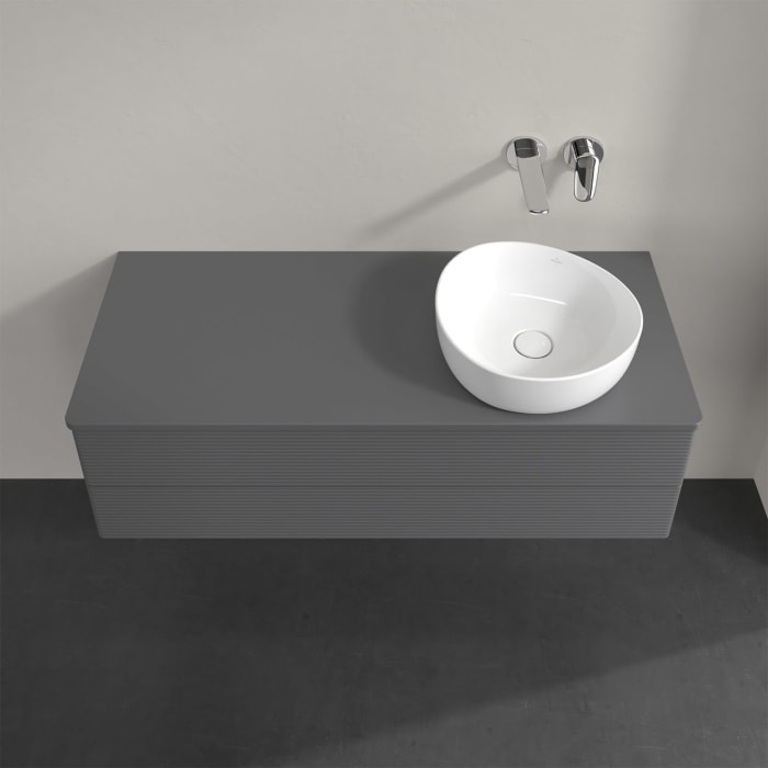 Villeroy & Boch Antao Waschbeckenunterschrank, 120 x 36 cm, 2 Auszüge mit LED-Licht, Front mit Struktur, mit Hahnloch, für Waschtisch rechts