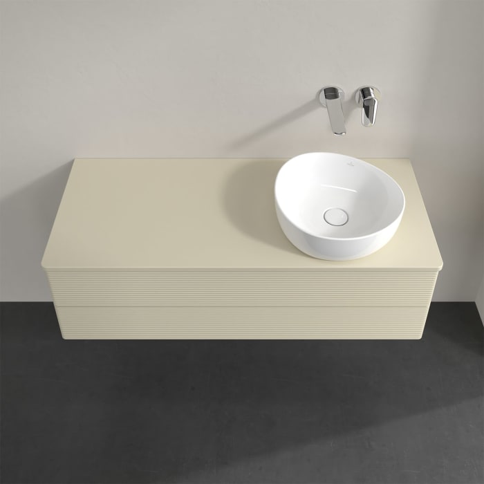 Villeroy & Boch Antao Waschbeckenunterschrank, 120 x 36 cm, 2 Auszüge mit LED-Licht, Front mit Struktur, mit Hahnloch, für Waschtisch rechts