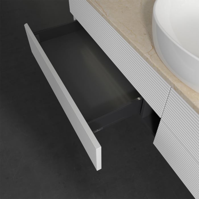 Villeroy & Boch Antao Waschbeckenunterschrank, 160 x 36 cm, 4 Auszüge mit LED-Licht, Front mit Struktur, ohne Hahnloch, für Waschtisch mittig