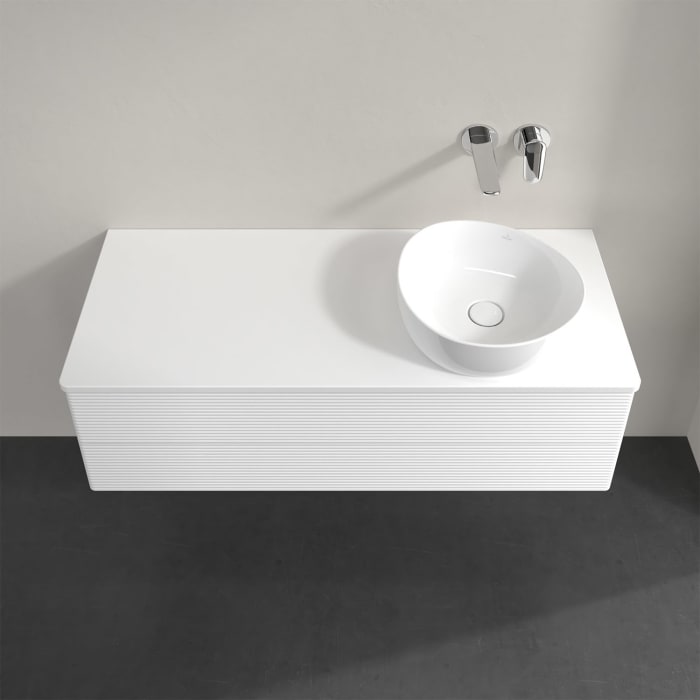 Villeroy & Boch Antao Waschbeckenunterschrank, 120 x 36 cm, 2 Auszüge mit LED-Licht, Front mit Struktur, mit Hahnloch, für Waschtisch rechts