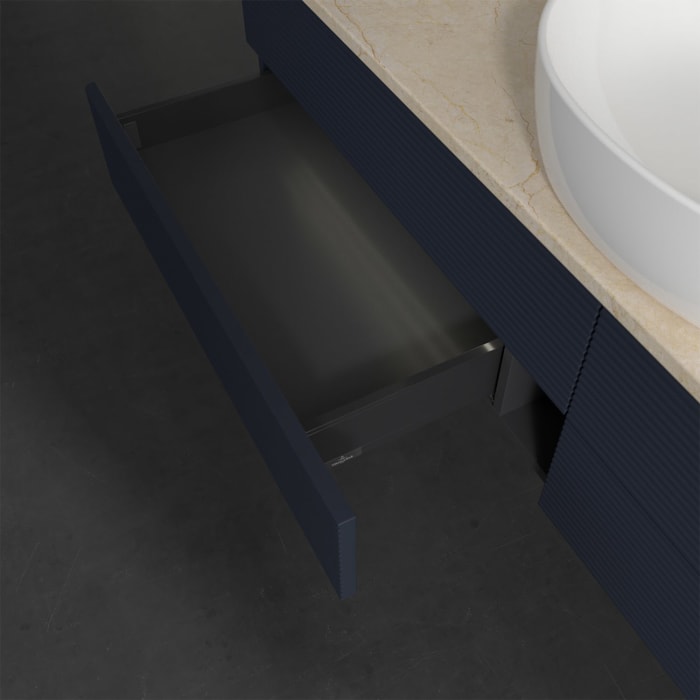 Villeroy & Boch Antao Waschbeckenunterschrank, 160 x 36 cm, 4 Auszüge mit LED-Licht, Front mit Struktur, mit Hahnloch, für Waschtisch mittig