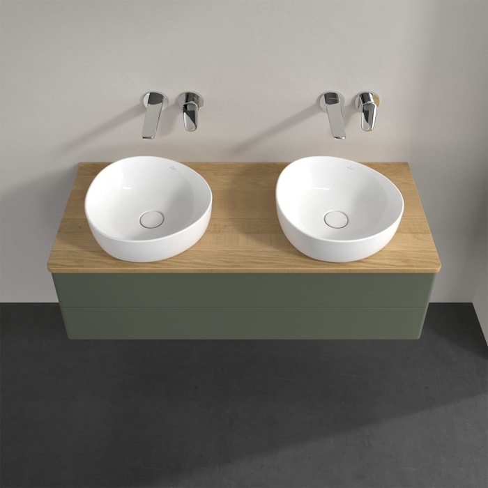 Villeroy & Boch Antao Waschbeckenunterschrank, 120 x 36 cm, 2 Auszüge mit LED-Licht, Front ohne Struktur, ohne Hahnloch, für Waschtisch links und rech