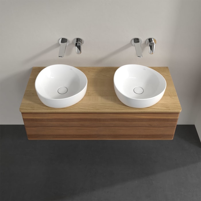 Villeroy & Boch Antao Waschbeckenunterschrank, 120 x 36 cm, 2 Auszüge mit LED-Licht, Front ohne Struktur, ohne Hahnloch, für Waschtisch links und rech