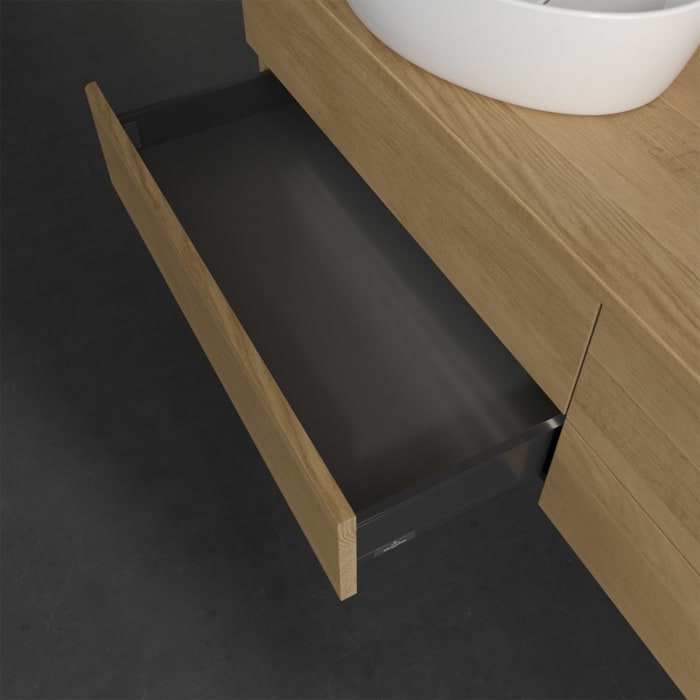 Villeroy & Boch Antao Waschbeckenunterschrank, 160 x 36 cm, 4 Auszüge mit LED-Licht, Front ohne Struktur, ohne Hahnloch, für Waschtisch links