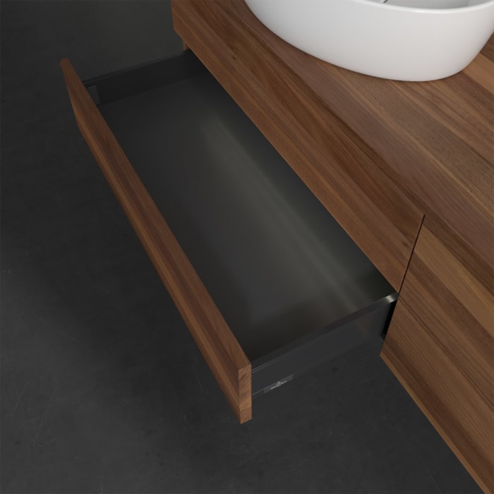 Villeroy & Boch Antao Waschbeckenunterschrank, 160 x 36 cm, 4 Auszüge mit LED-Licht, Front ohne Struktur, ohne Hahnloch, für Waschtisch links