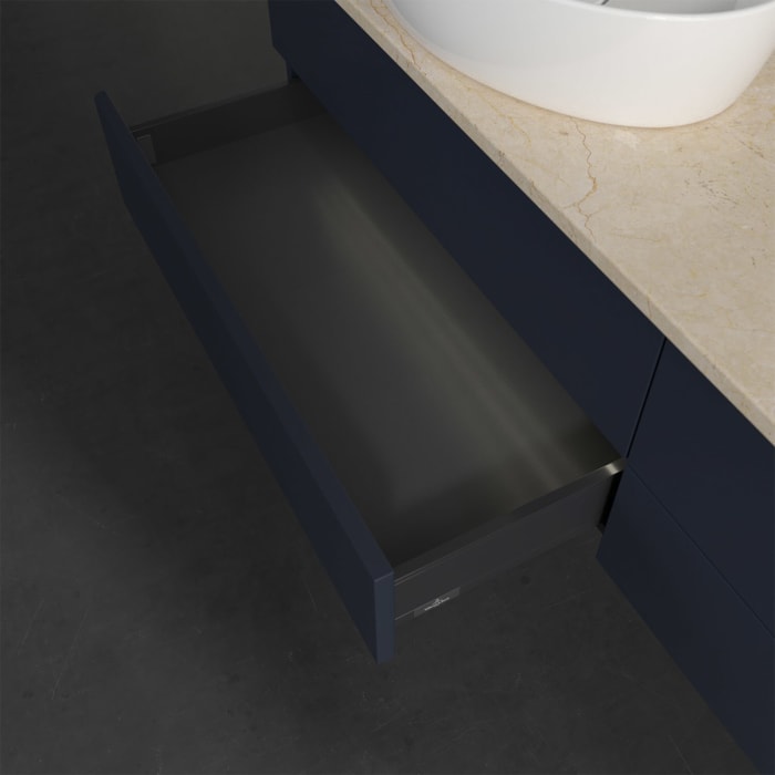 Villeroy & Boch Antao Waschbeckenunterschrank, 160 x 36 cm, 4 Auszüge mit LED-Licht, Front ohne Struktur, ohne Hahnloch, für Waschtisch links